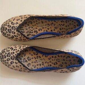 Rothy's Cheetah Knit Flats with Blue Trim